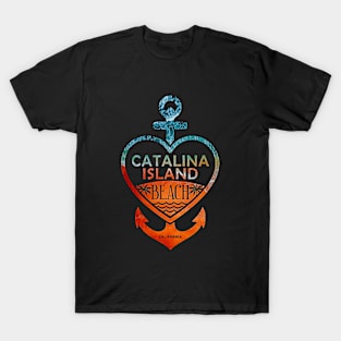 Catalina Island Beach, California, Sandy Heart Ship Anchor T-Shirt